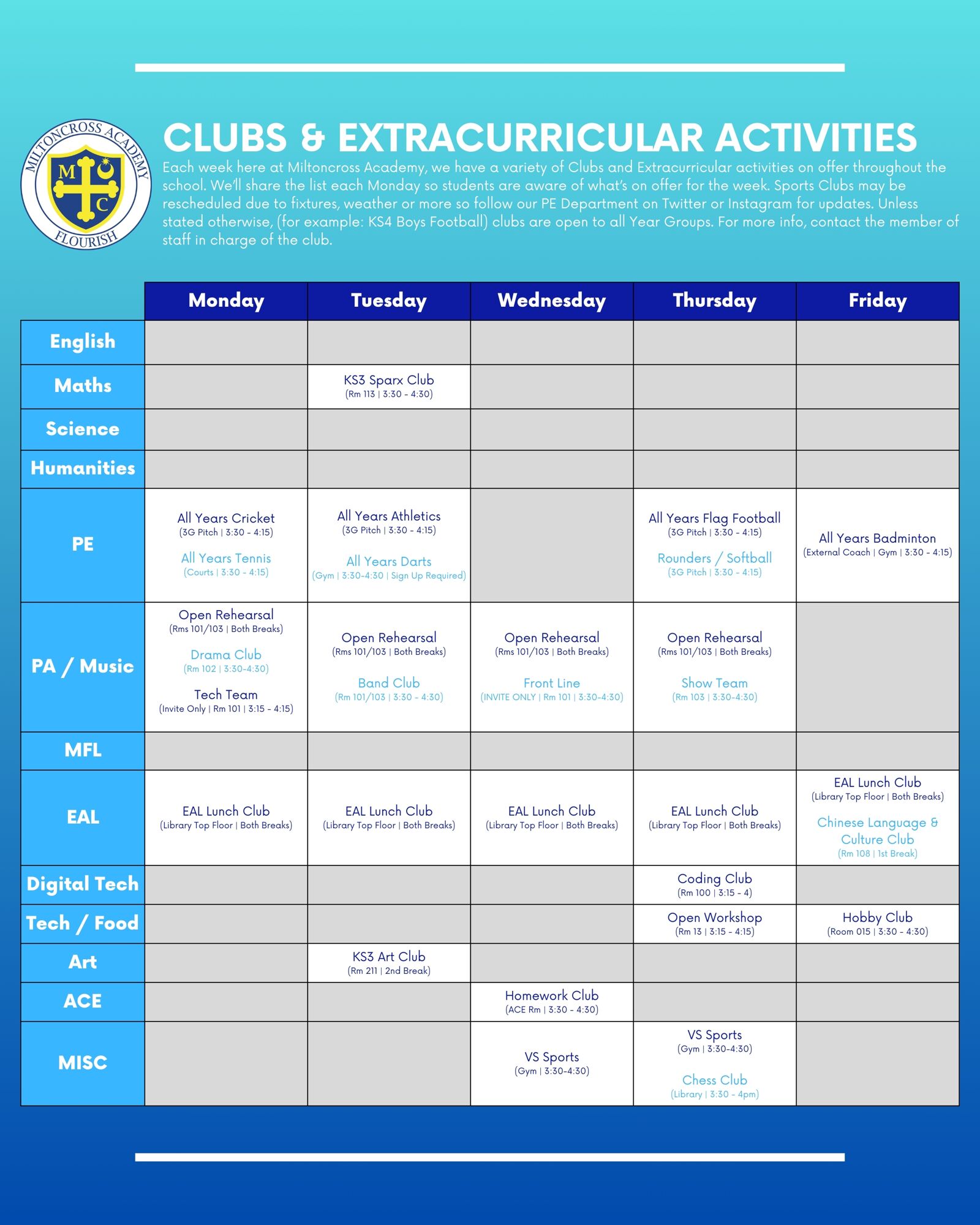 Clubs extracurricular activities