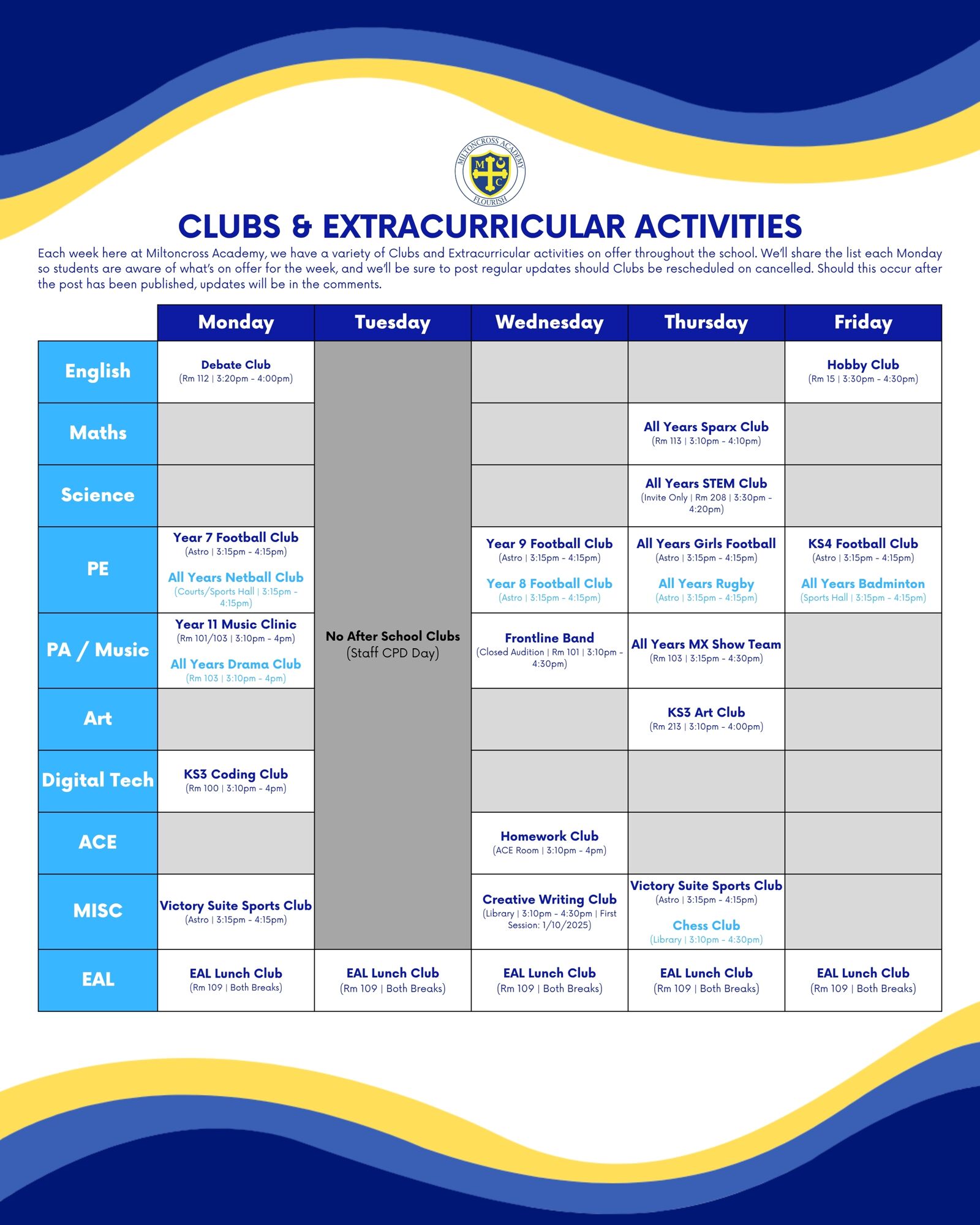 2025 2026 clubs extracurricular activities